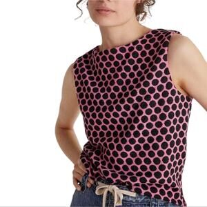 Anthropologie X Eva Franco Jacquard Pink Black Polka Dot Sleeveless Shirt Size S